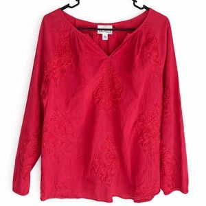 Women’s Pink The Tog Shop Petites Size Large Embroidered Boho Top